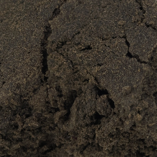 Close-up of dark brown cbd hash texture